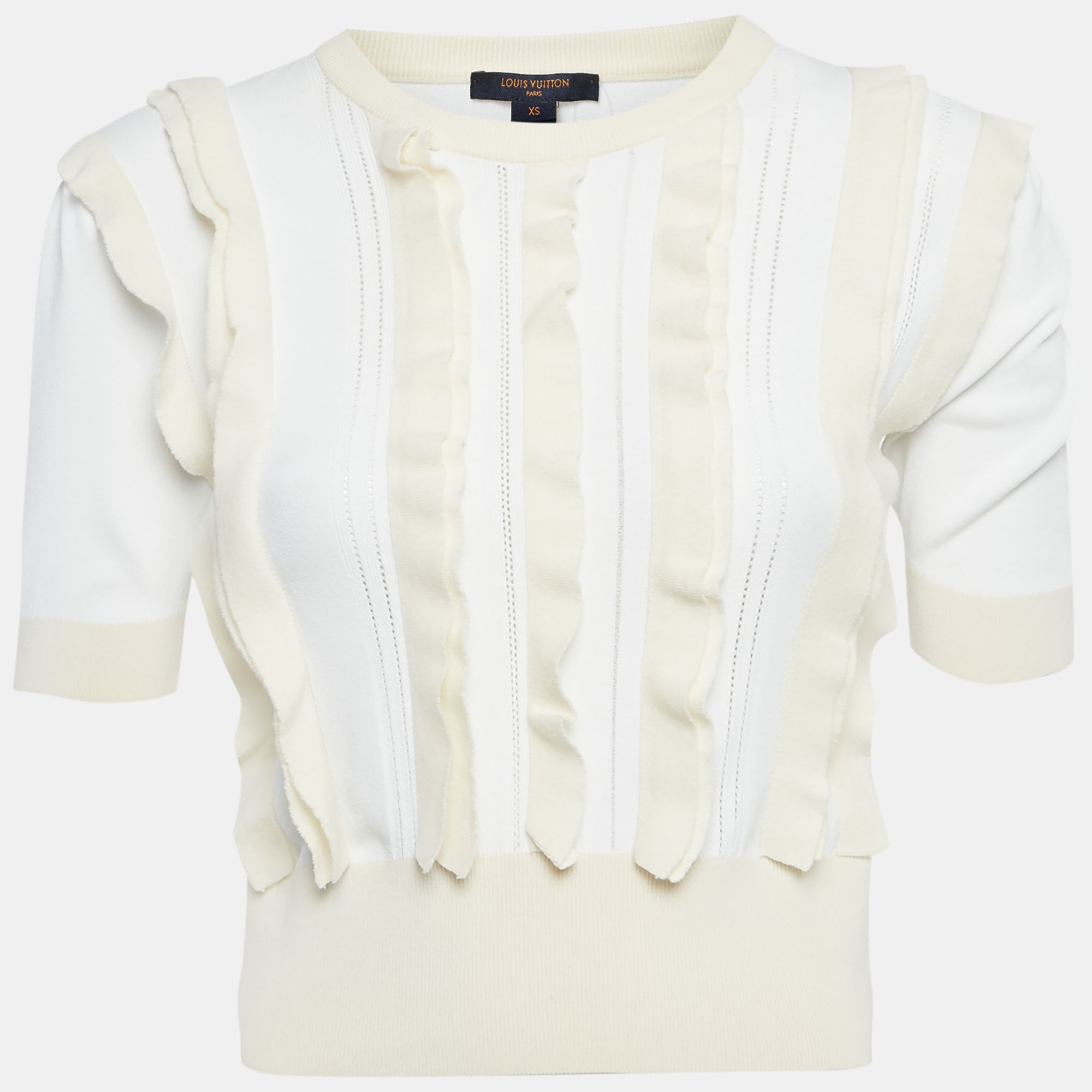 

Louis Vuitton White /Cream Knit Ruffled Top XS