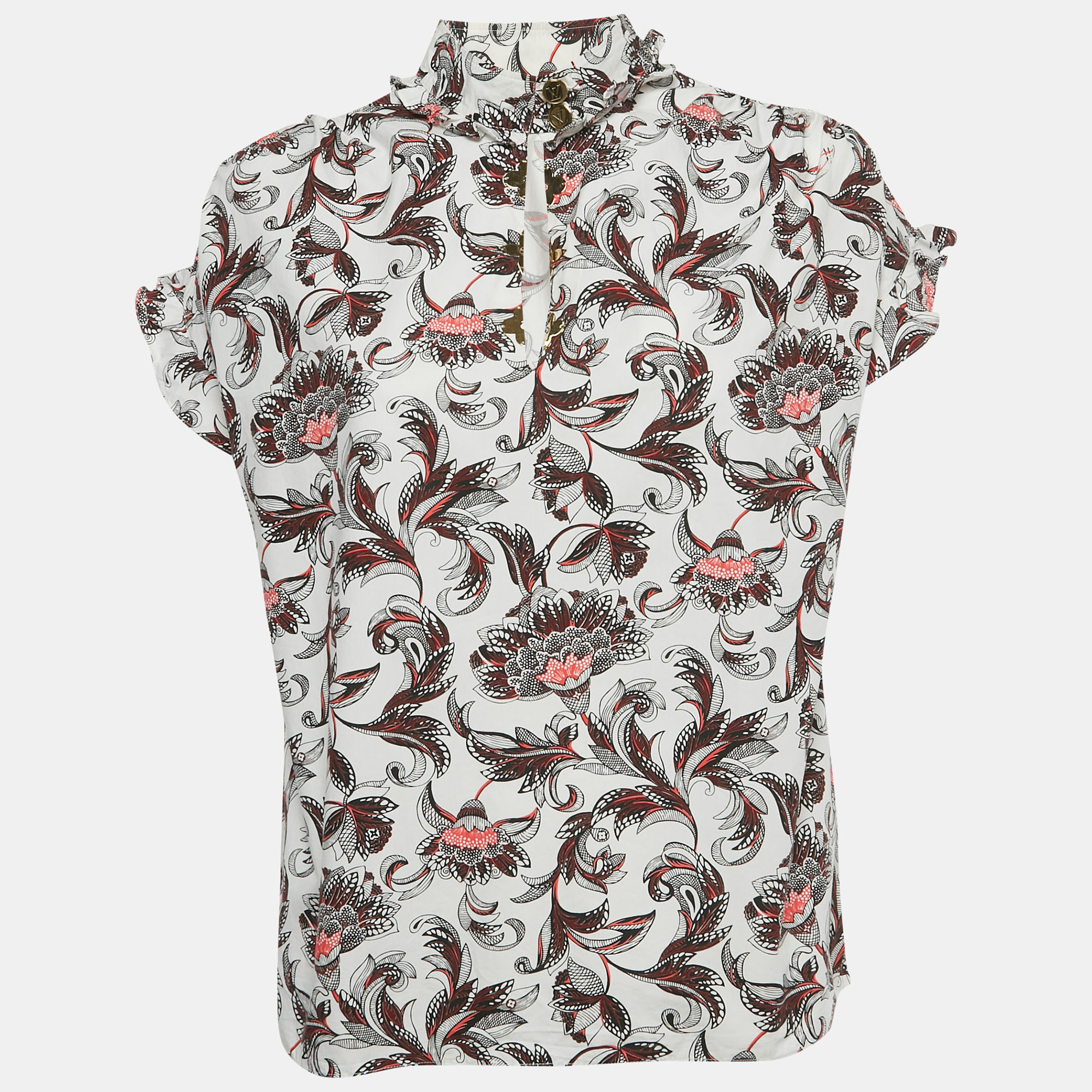 

Louis Vuitton White Floral Print Cotton Top M