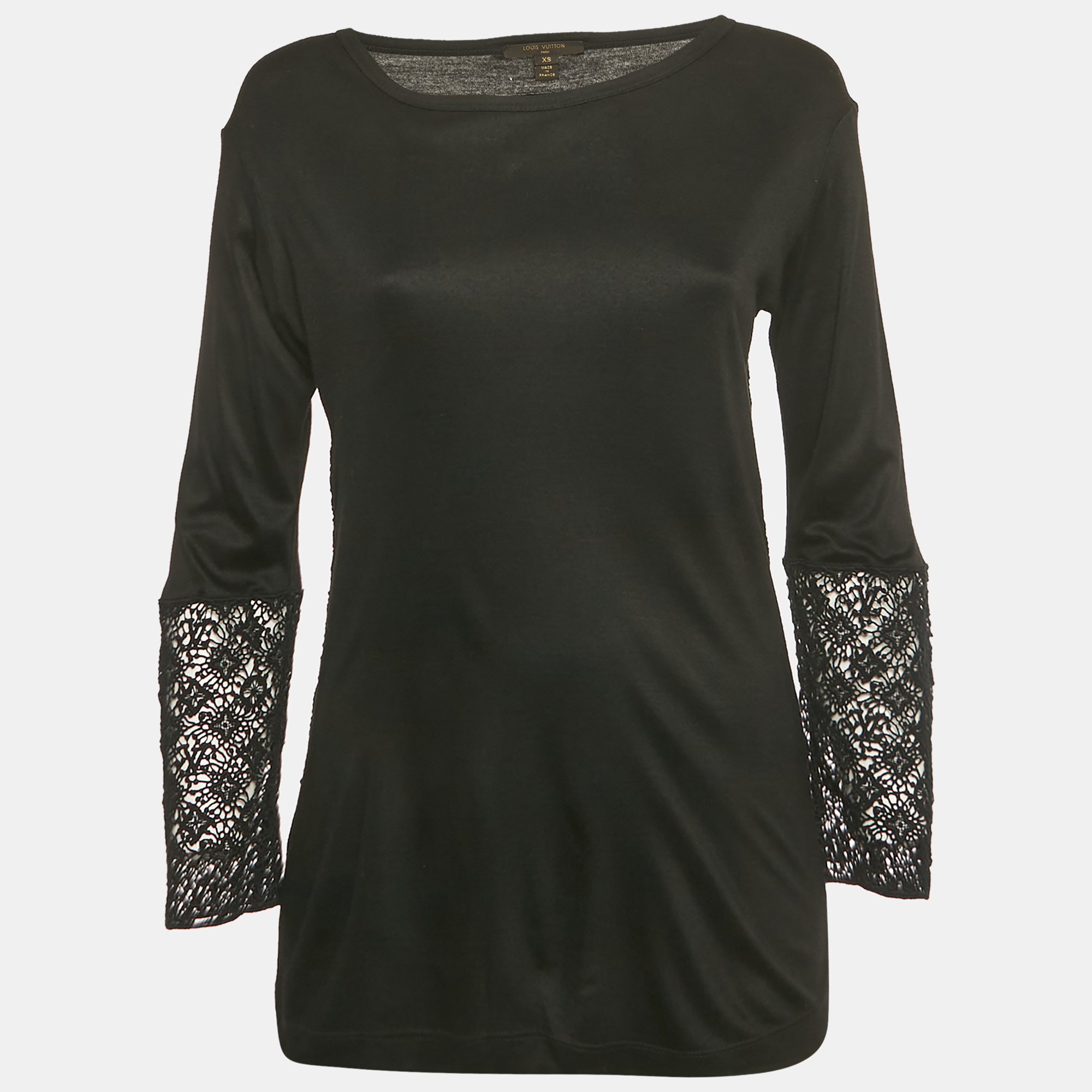 

Louis Vuitton Black Lace Detail Jersey Top XS