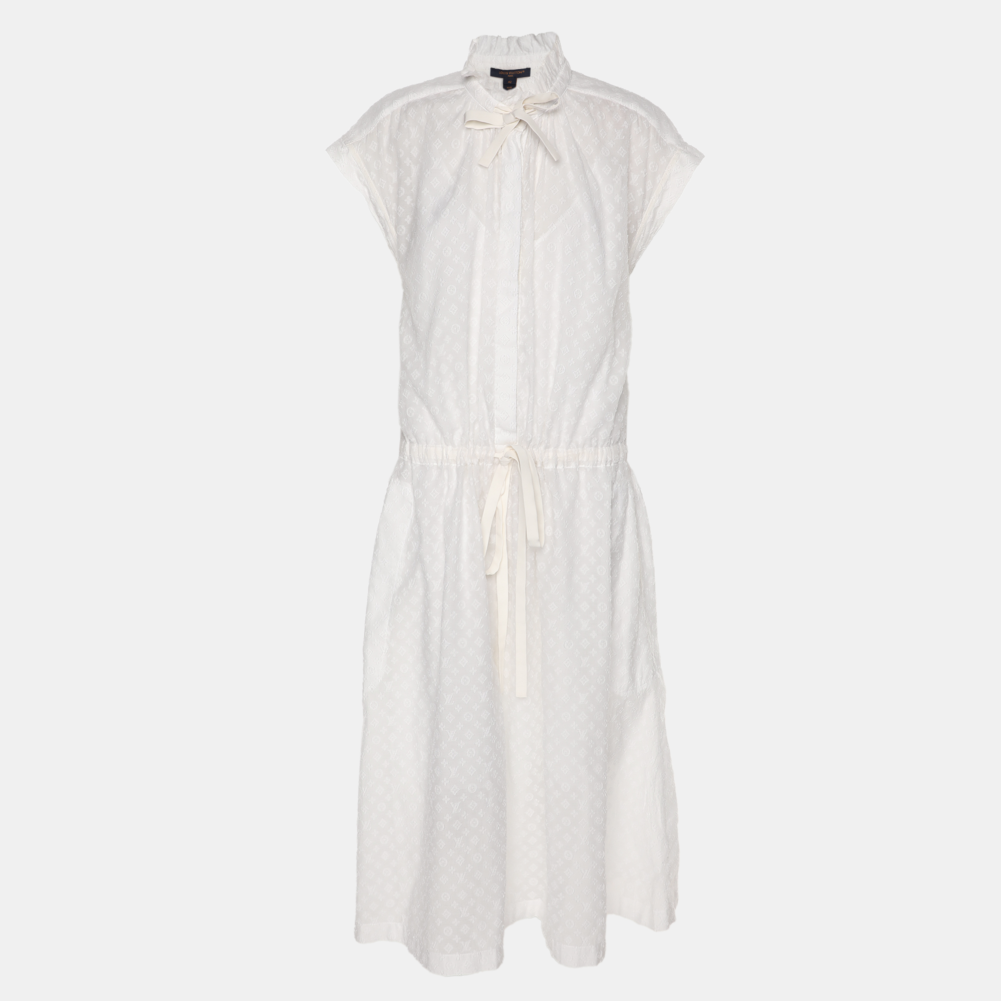 

Louis Vuitton White Monogram Fil Coupé Lavaliere Collar Dress L