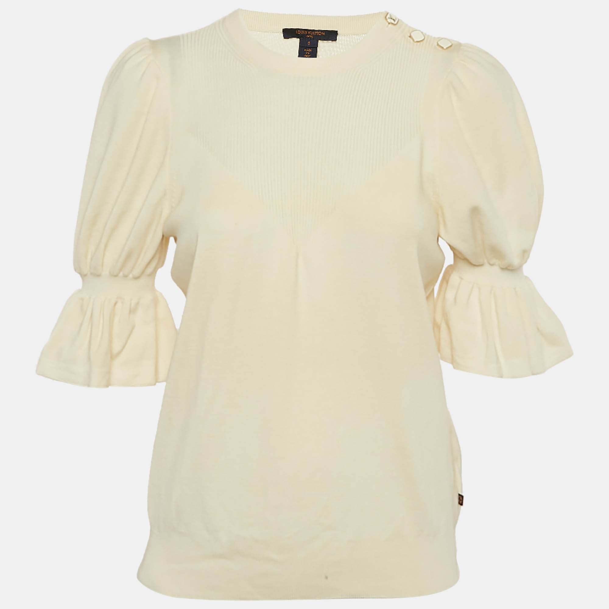 

Louis Vuitton Cream Wool Flared Sleeve Top S
