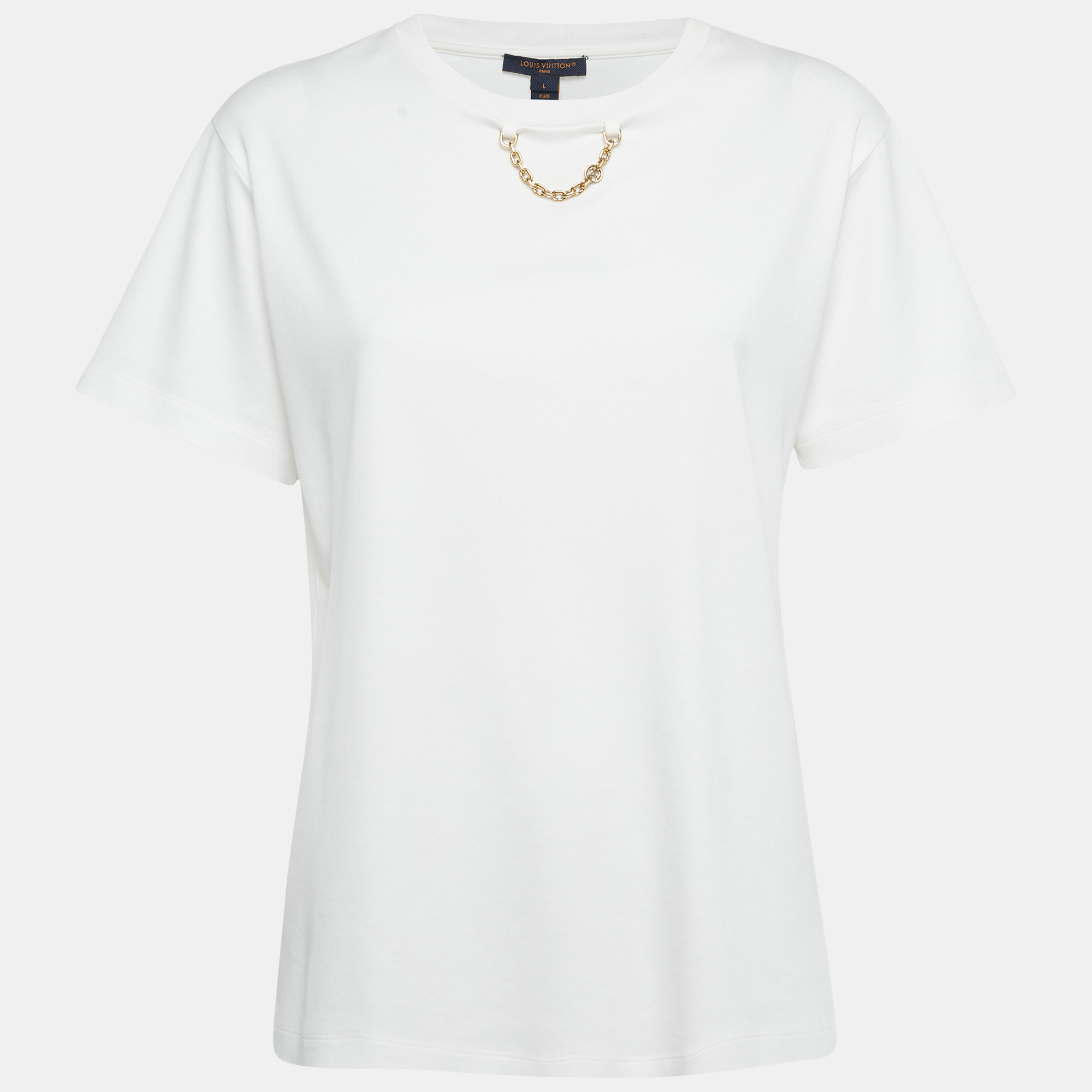 

Louis Vuitton White Cotton Chain Detail T-Shirt L
