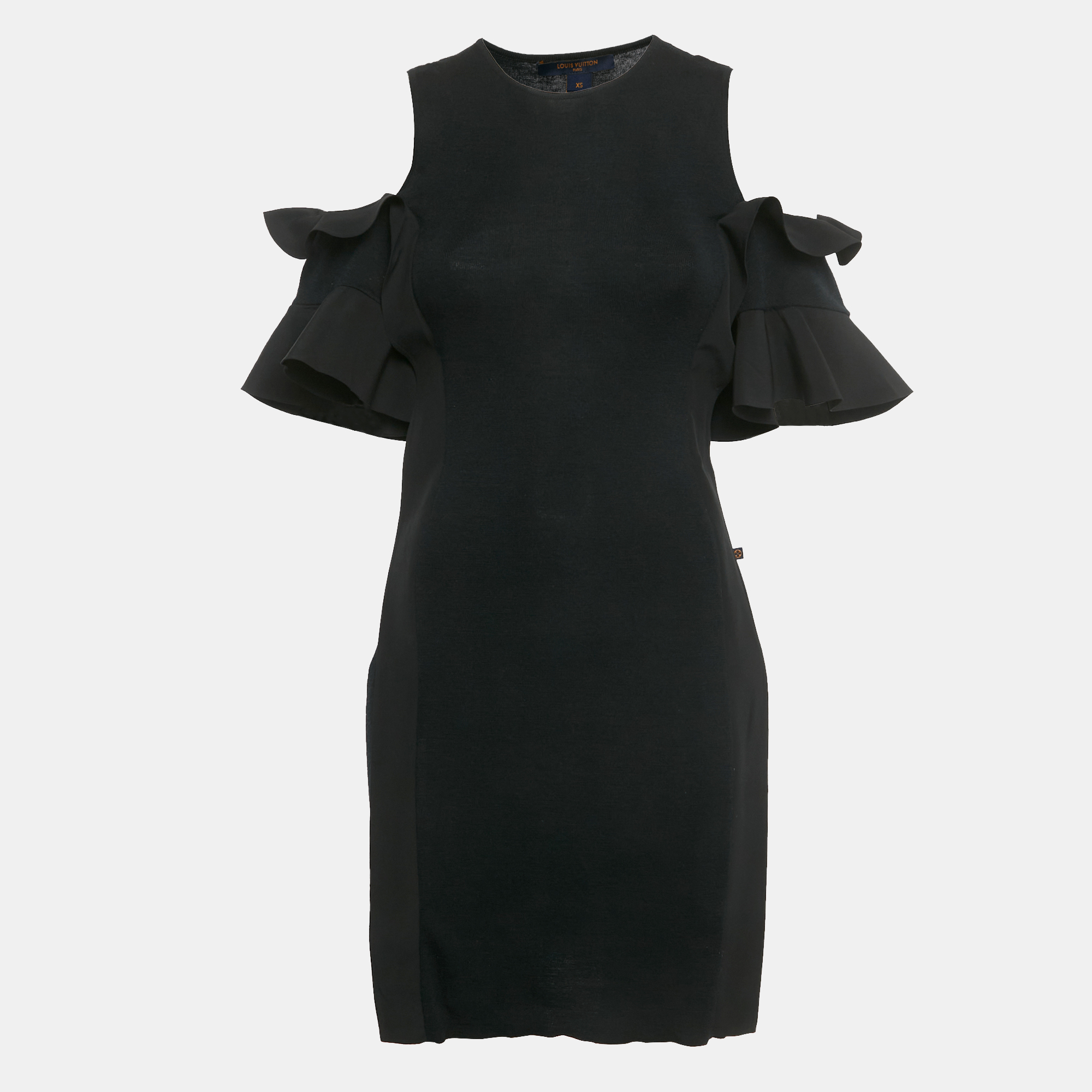 Pre-owned Louis Vuitton Black Rib Knit Cold-shoulder Mini Dress Xs