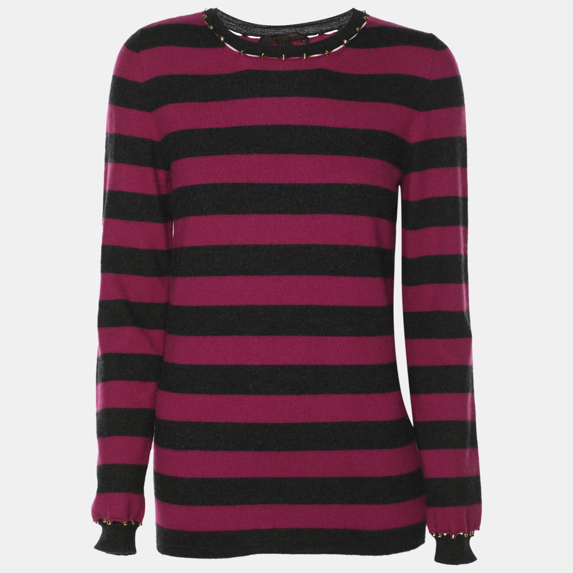 Pre-owned Louis Vuitton Purple/black Stripe Cashmere Blend Sweatshirt M