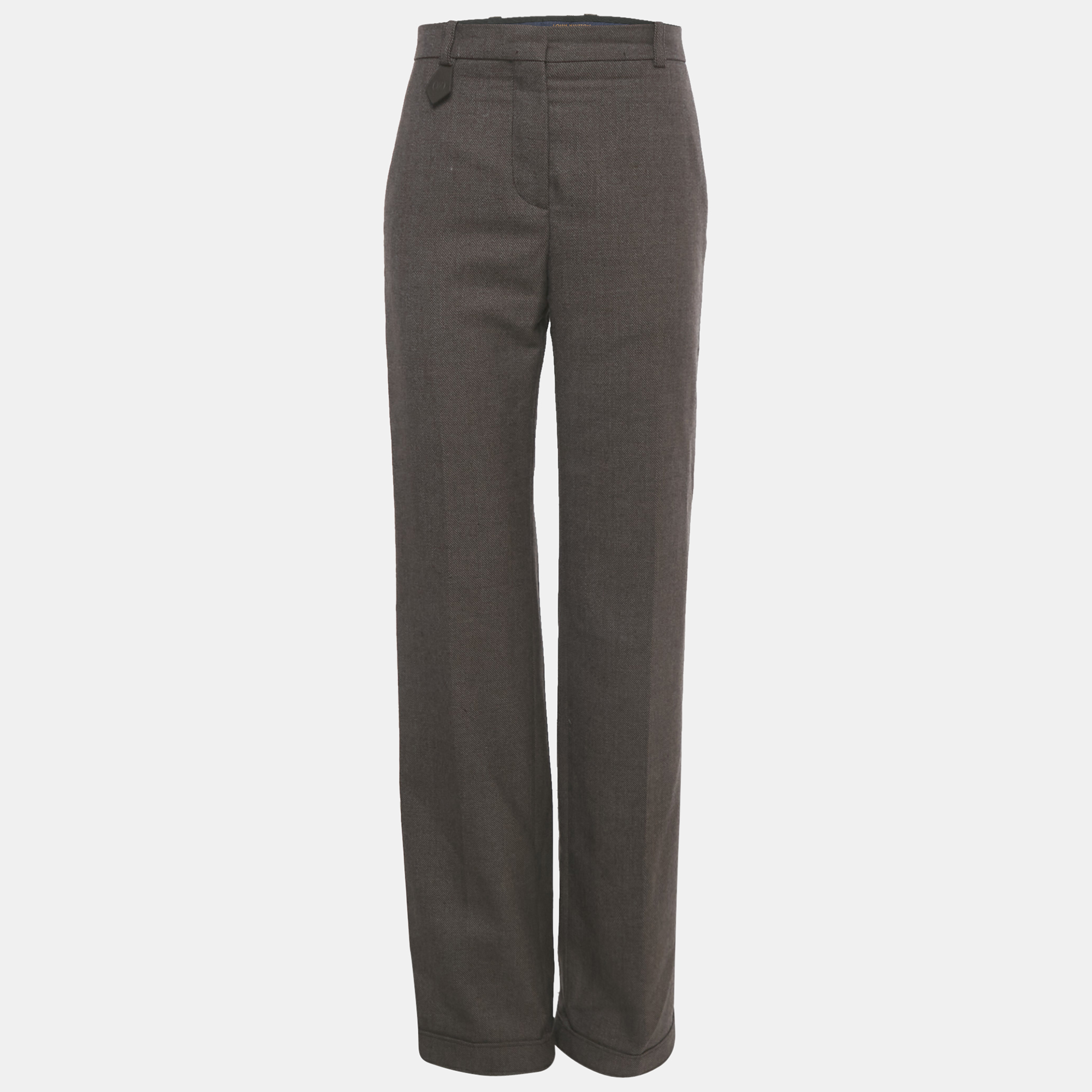 Pre-owned Louis Vuitton Brown Wool Straight Leg Trousers S
