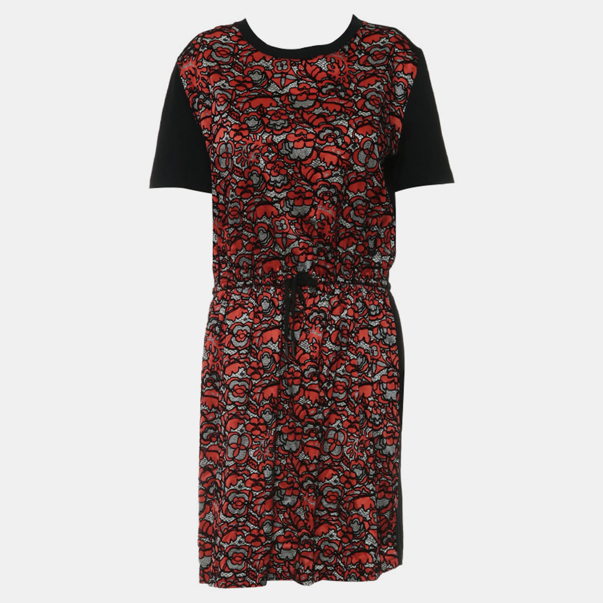 

Louis Vuitton Red Cotton Silk Floral Printed Drawstring Dress