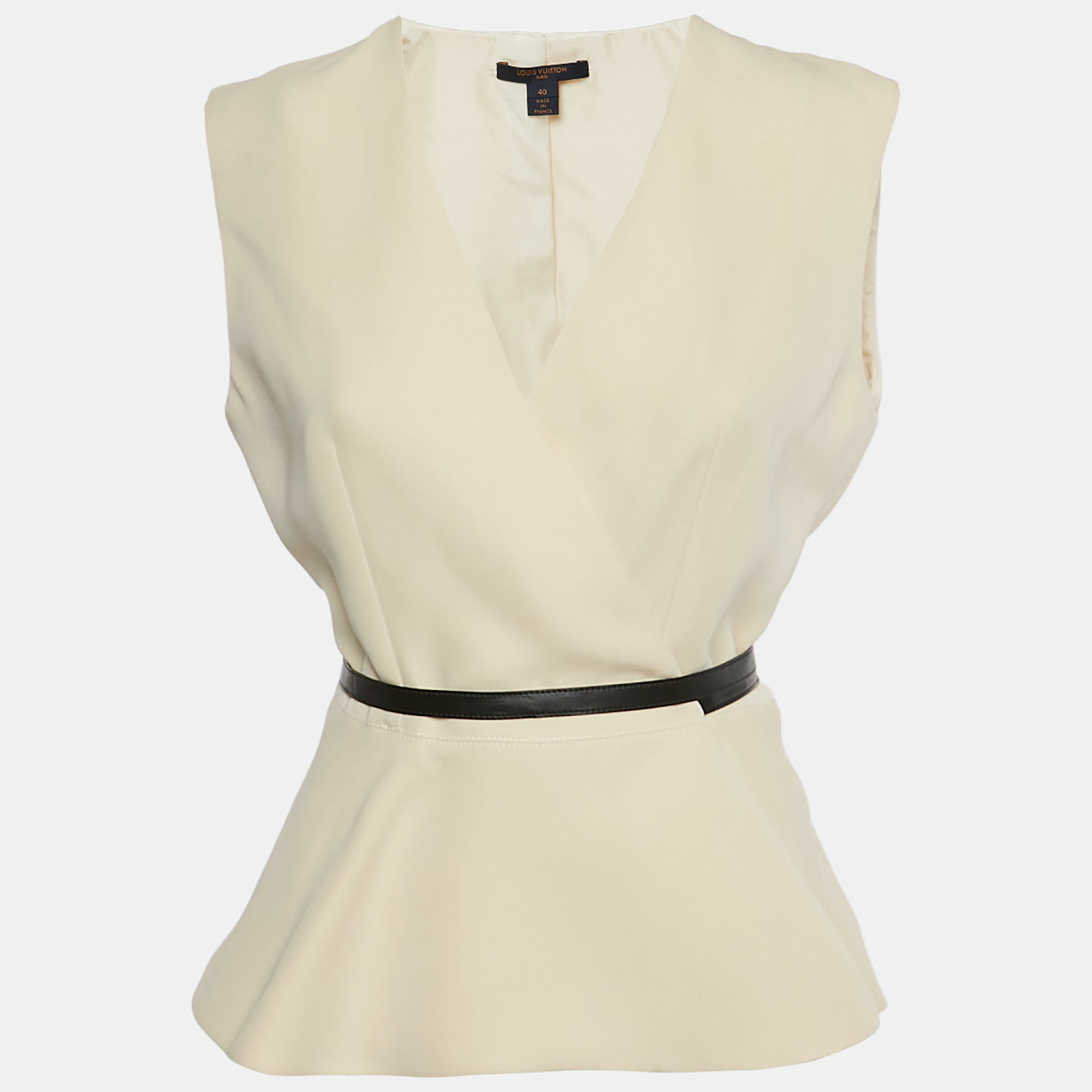 

Louis Vuitton Cream Crepe Belted Sleeveless Top M