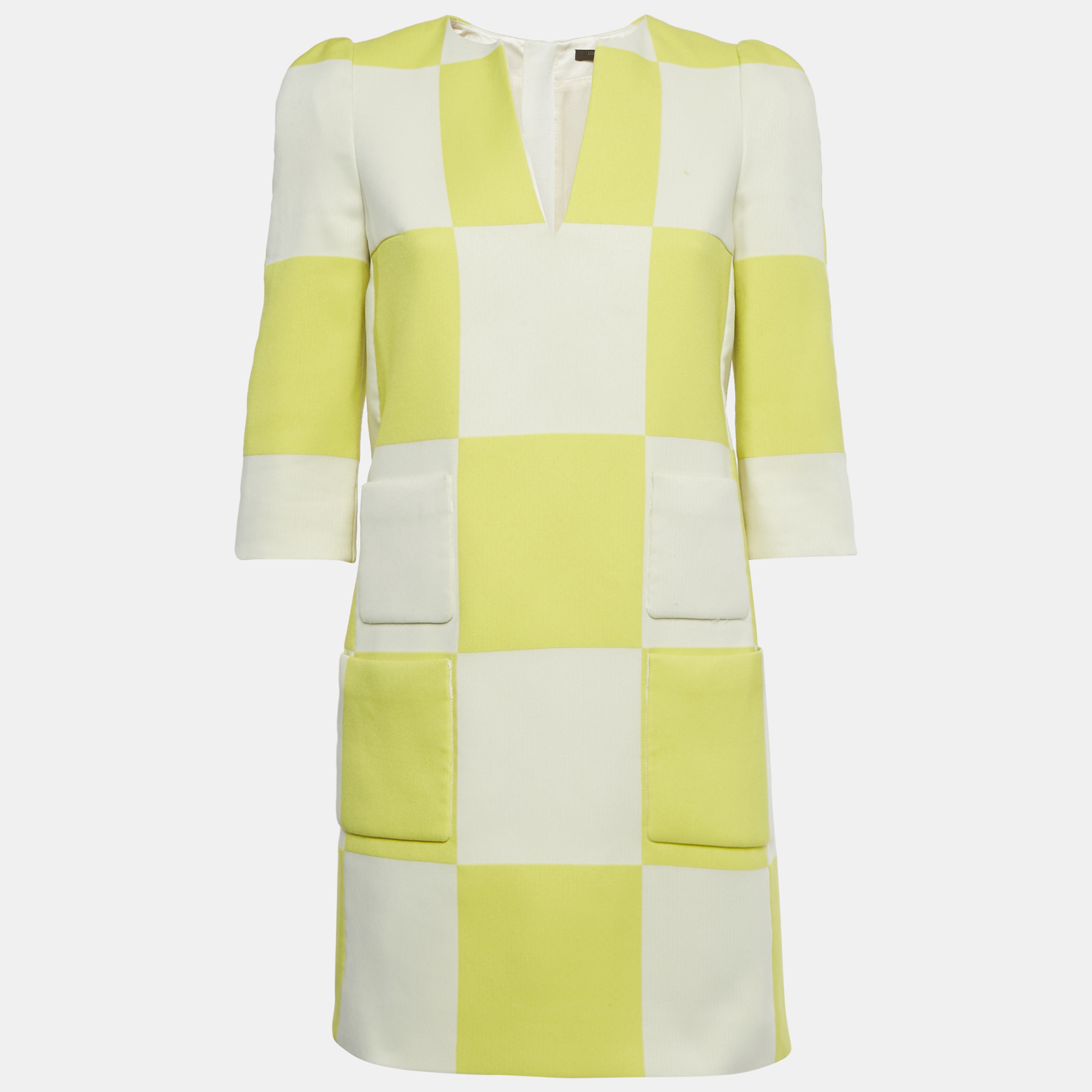 Click to view more detailed imagery on our partner's website Pre-owned Louis Vuitton White /yellow Checkered Print Crepe Shift Mini Dress S