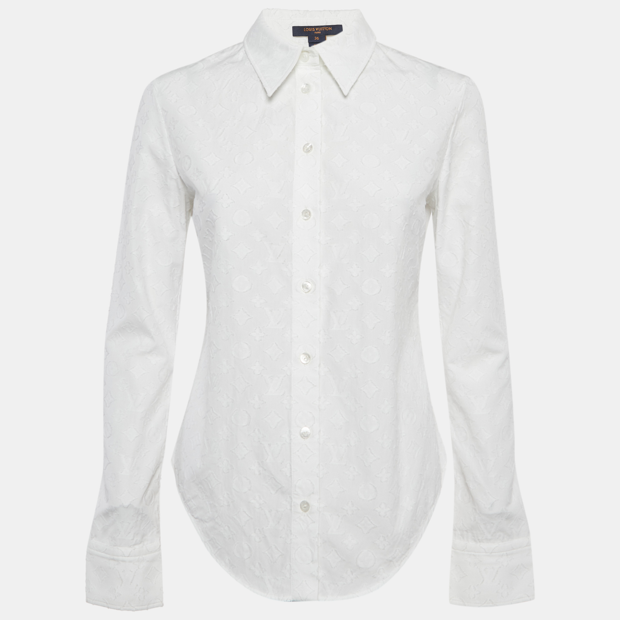 

Louis Vuitton White Monogram Textured Cotton Shirt S