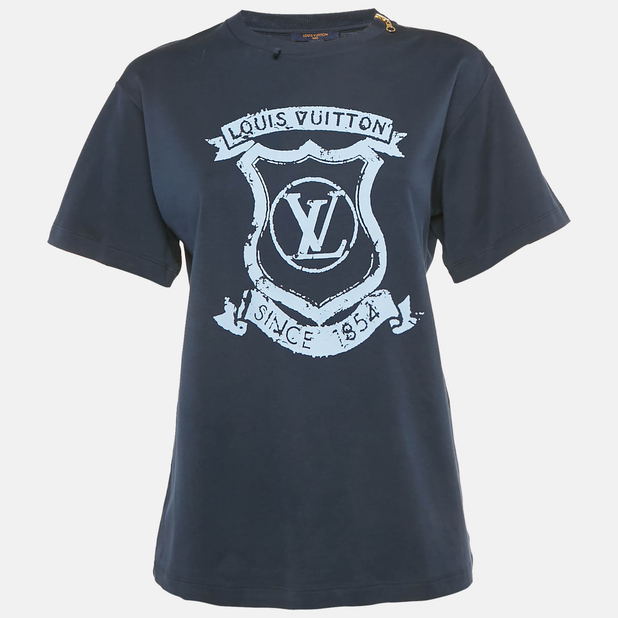 

Louis Vuitton Navy Blue LV Crest Print Cotton Zipper Detail T-Shirt M