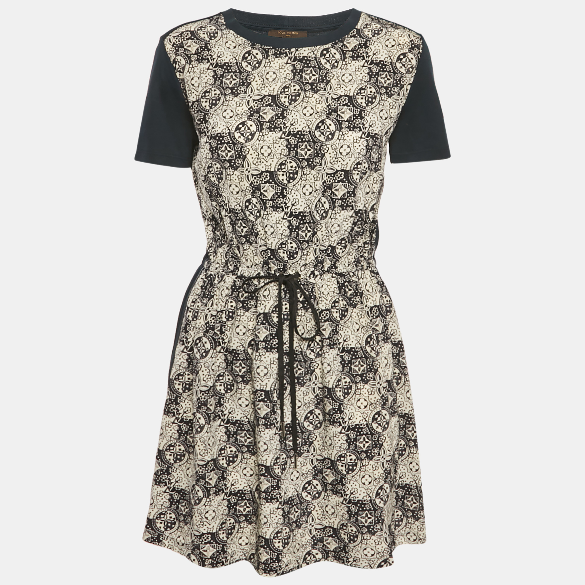 

Louis Vuitton Navy Blue Jersey and Silk Printed Monogram Dress S