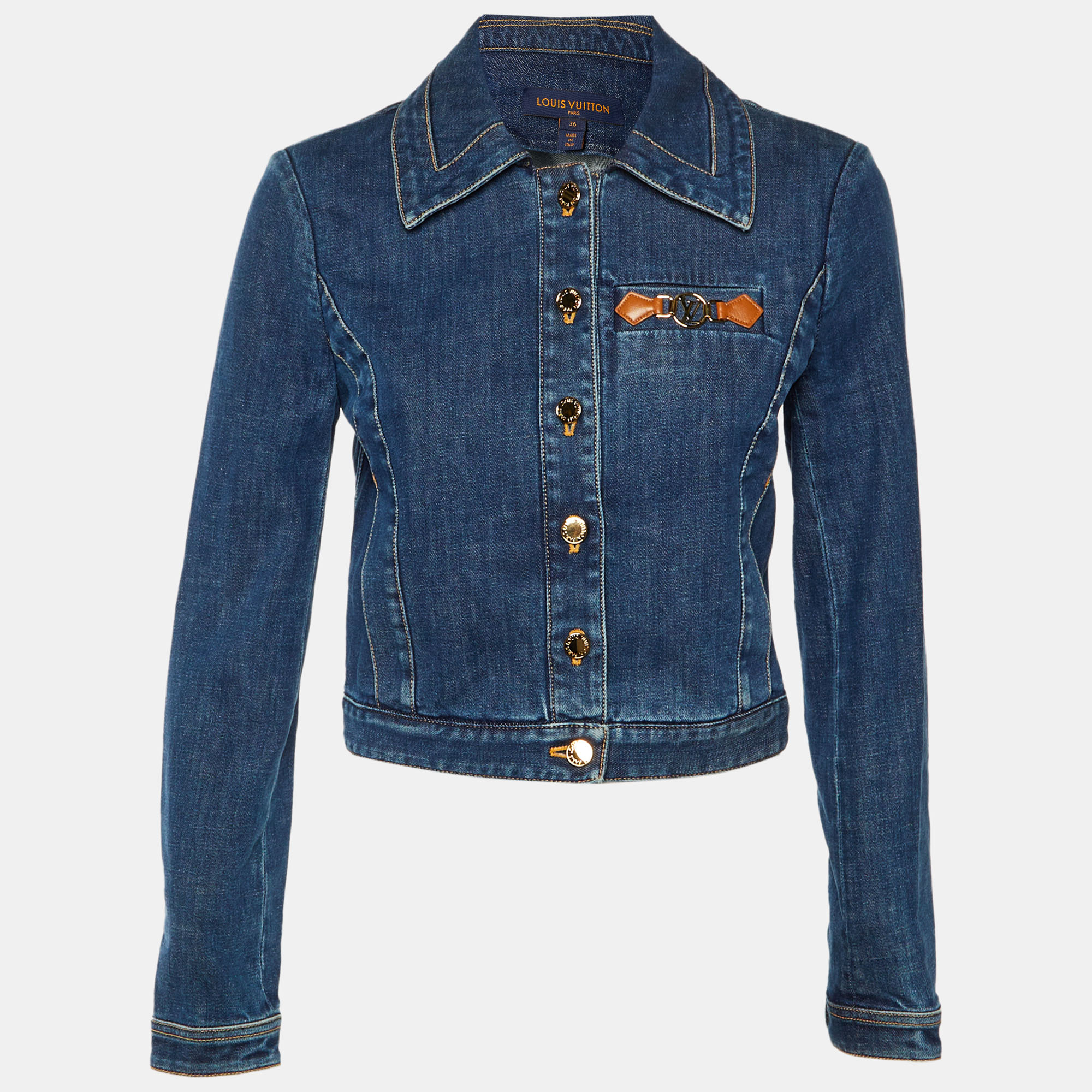 

Louis Vuitton Navy Blue Denim Logo Detail Cropped Jacket S