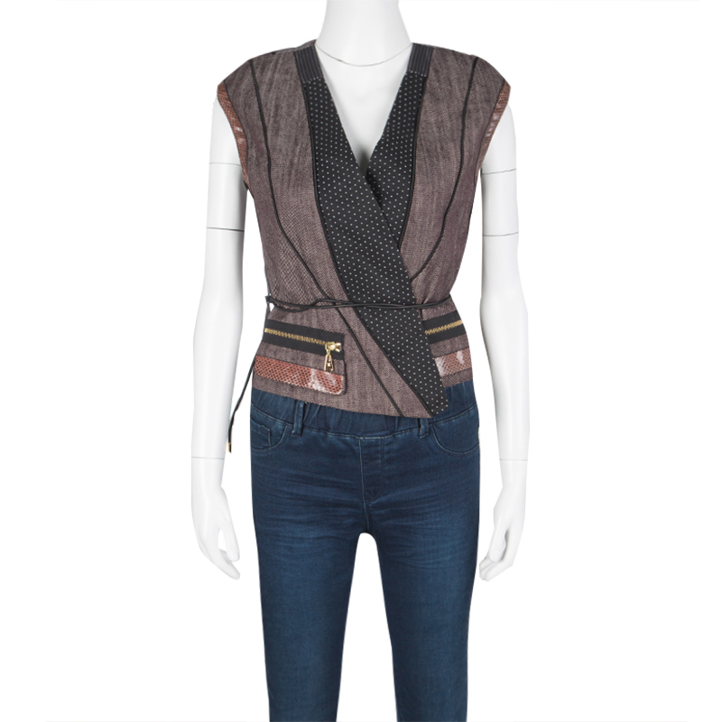 

Louis Vuitton Paneled Leather Trim Corded Tie Detail Wrap Vest, Multicolor