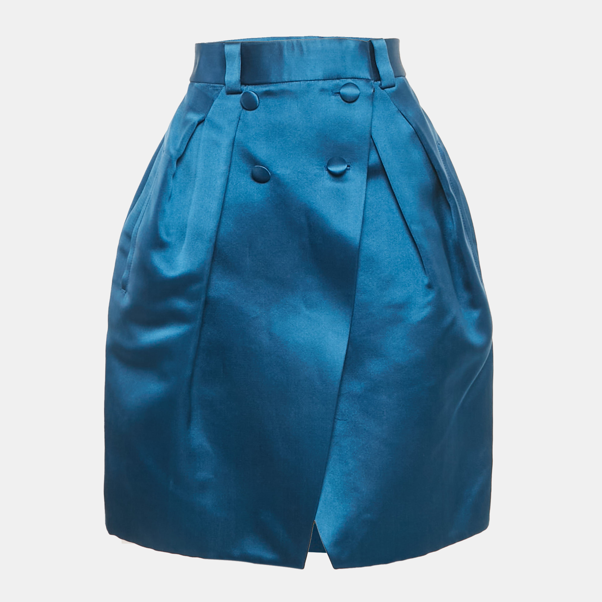 

Louis Vuitton Blue Silk Buttoned Wrap Skirt M