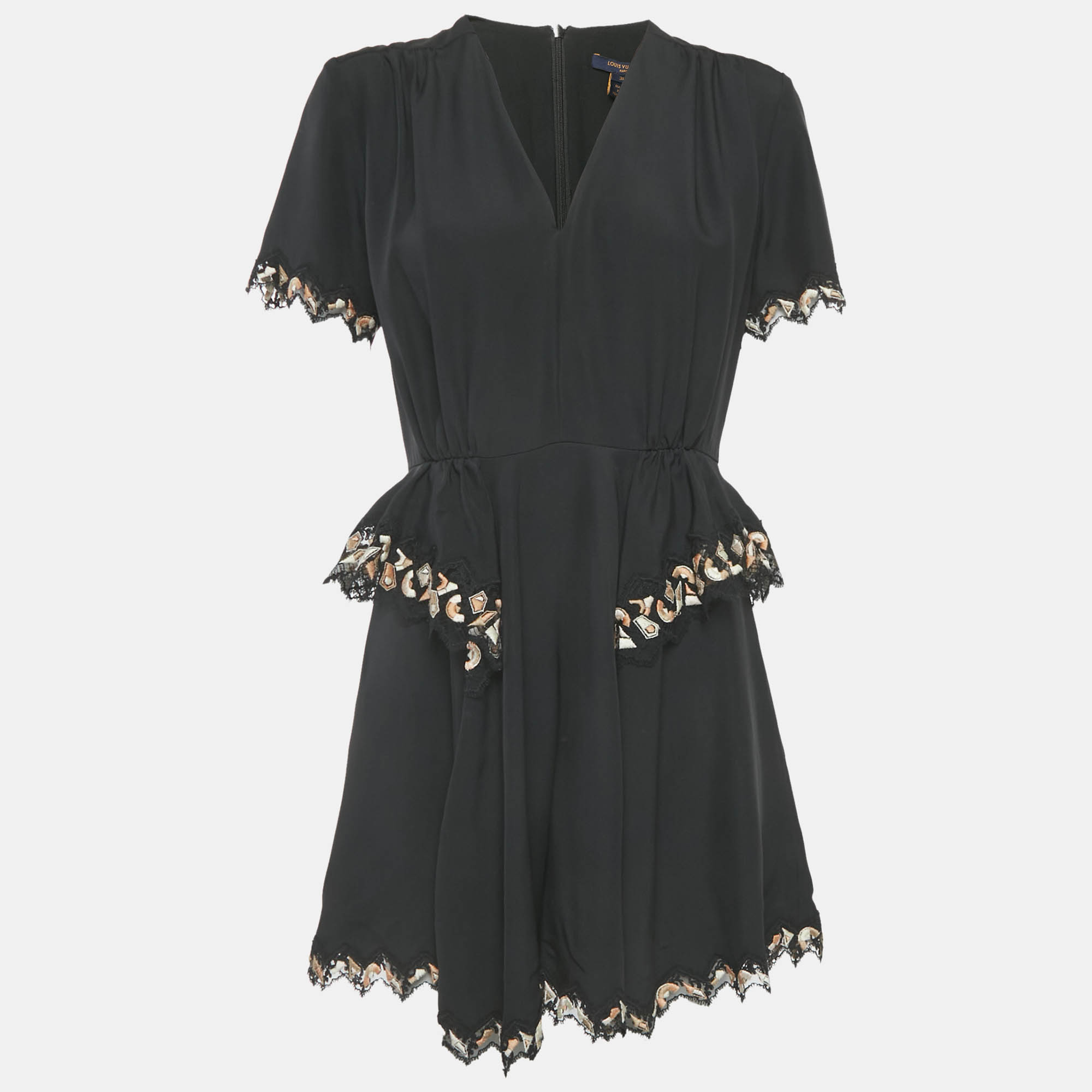 

Louis Vuitton Black Silk Lace Trim Mini Dress M
