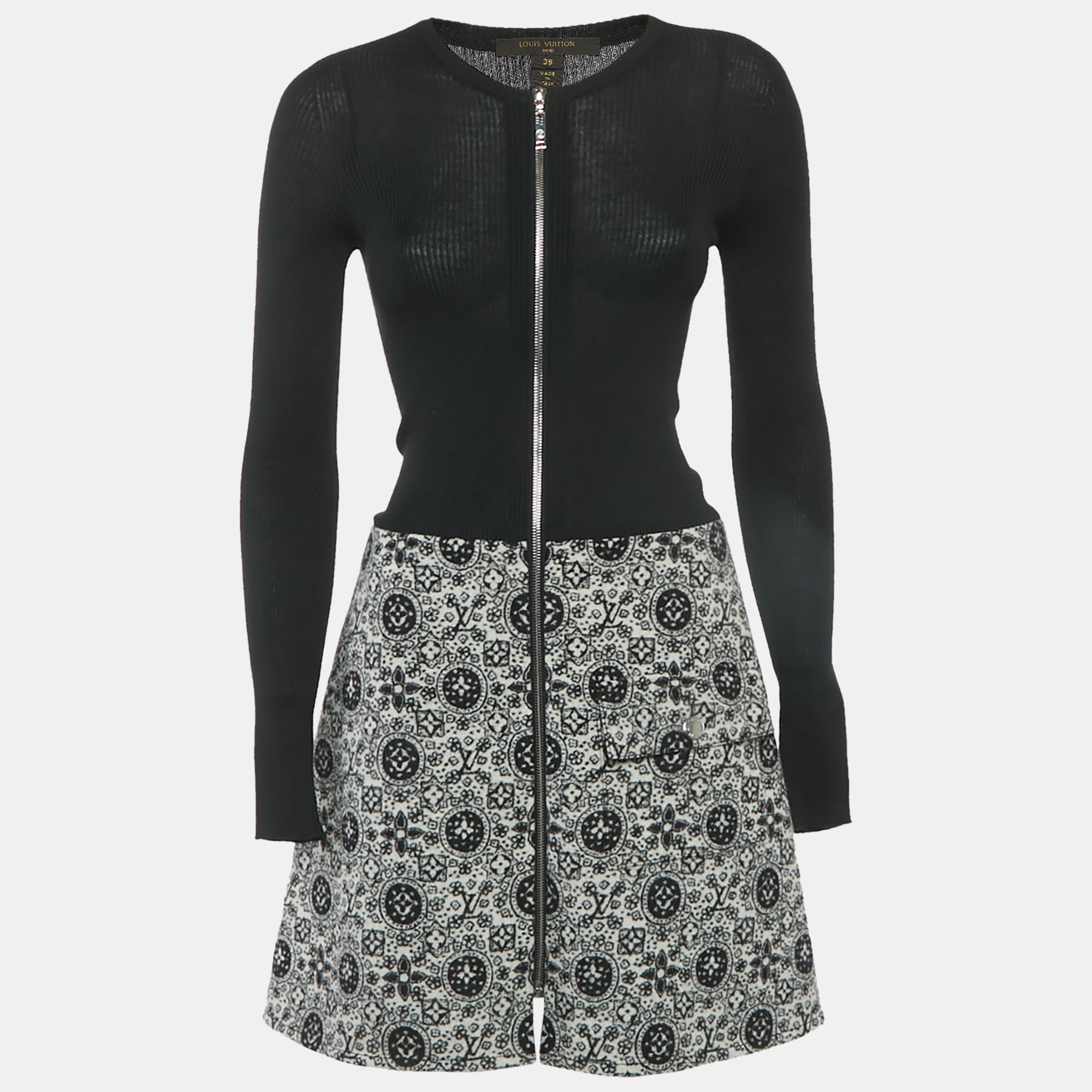 

Louis Vuitton Monochrome Rib Knit and Wool Mini Dress M, Black