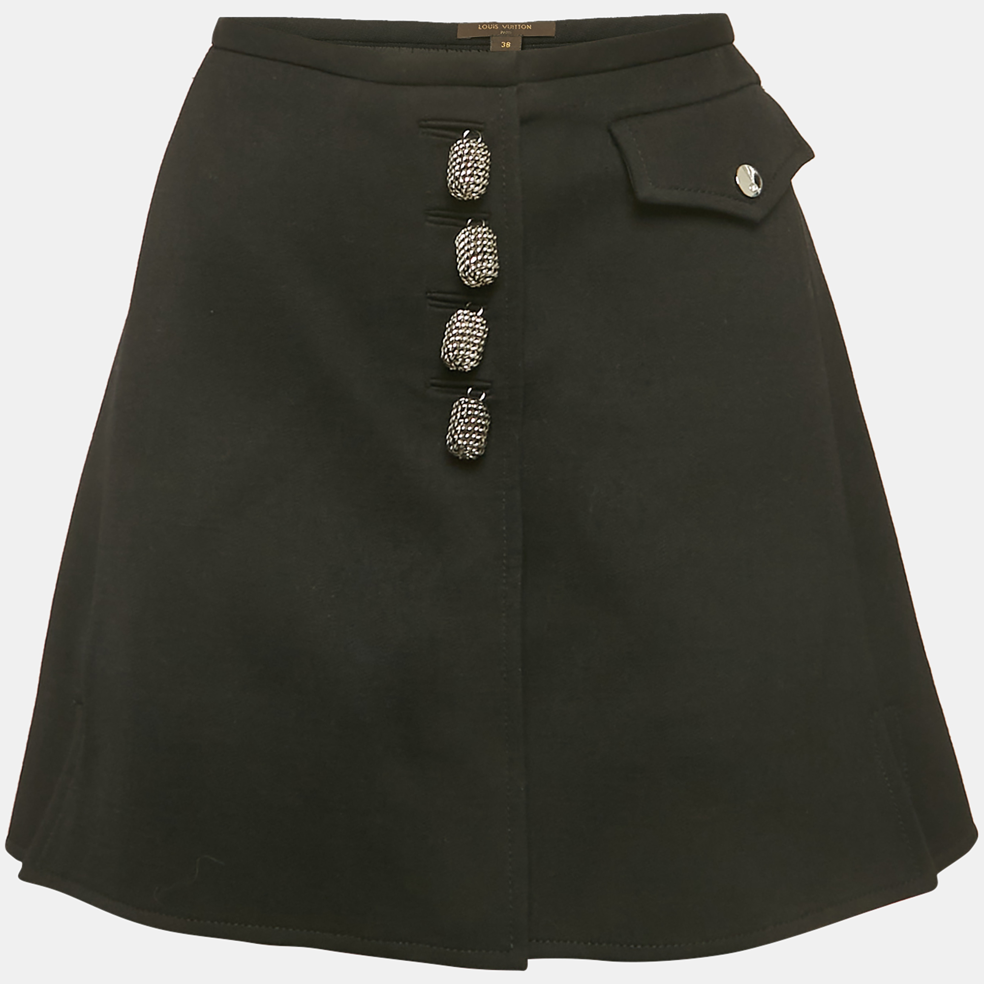 

Louis Vuitton Black Wool Metal Detail Mini Skirt M
