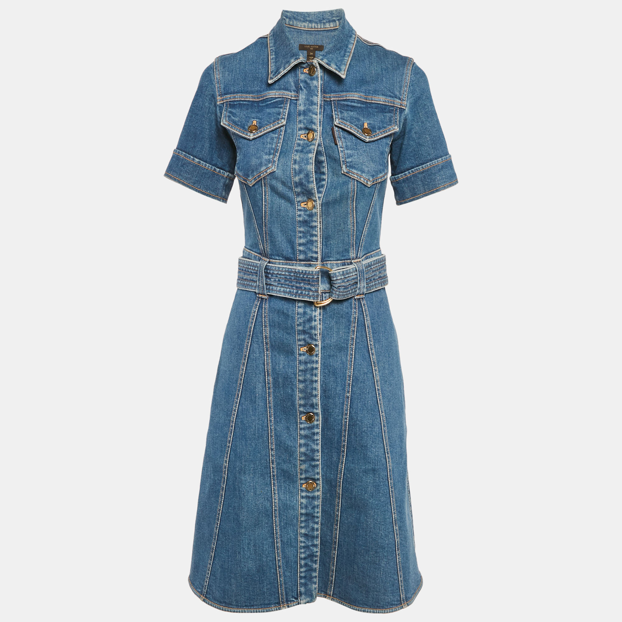 

Louis Vuitton Blue Denim Belted Mini Dress S