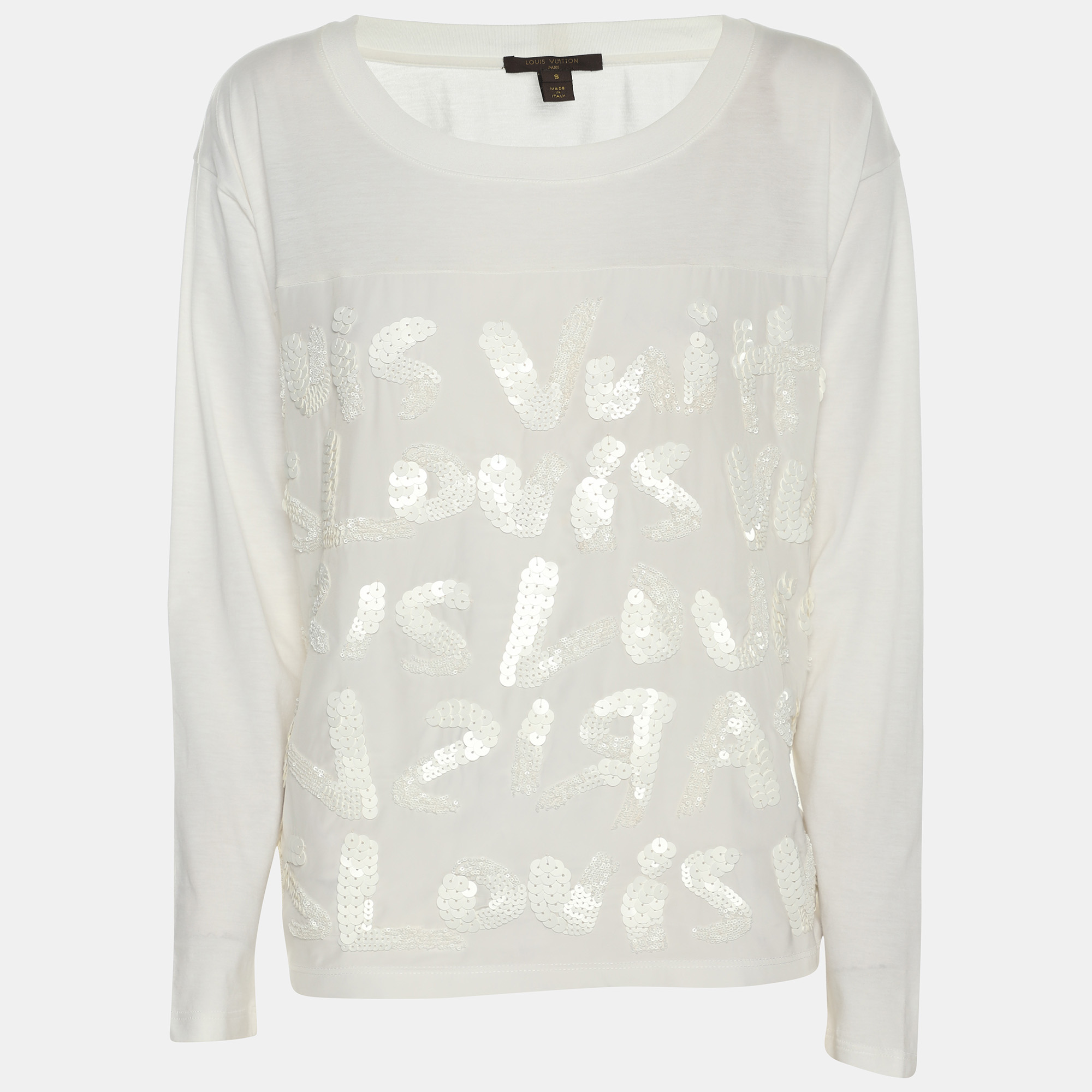 

Louis Vuitton Cream Jersey Sequins Logo Top S