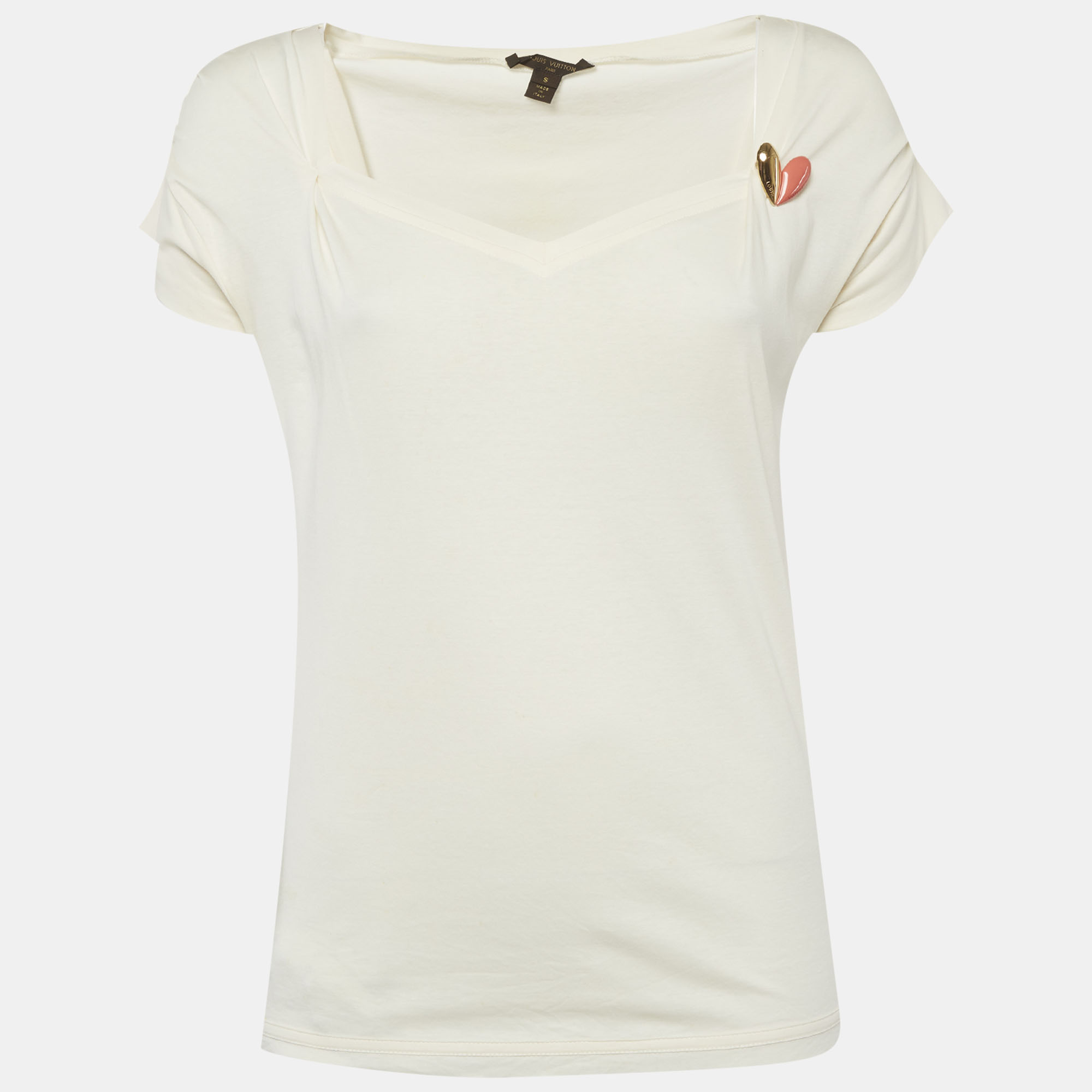 

Louis Vuitton Cream Jersey Heart Brooch T-Shirt S