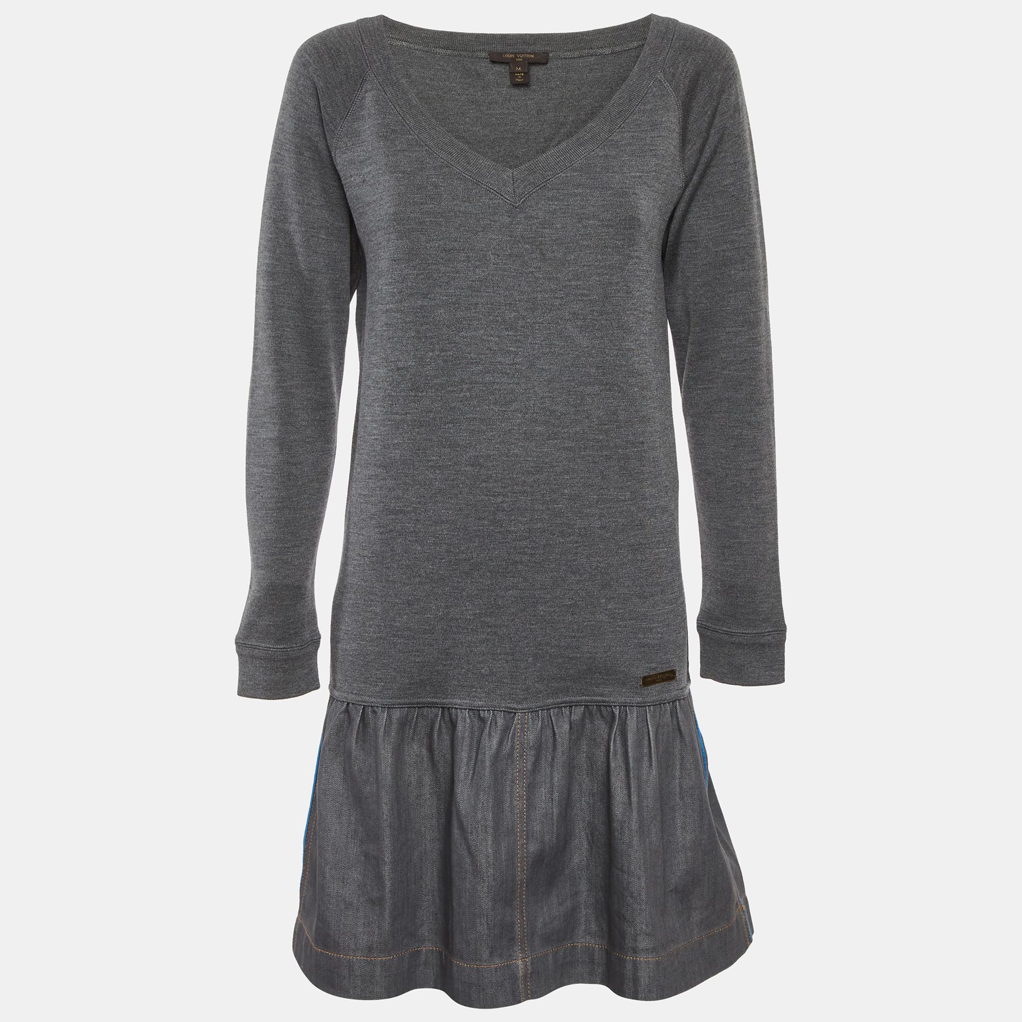 

Louis Vuitton Grey Wool Knit and Cotton Pleated Short Dress M