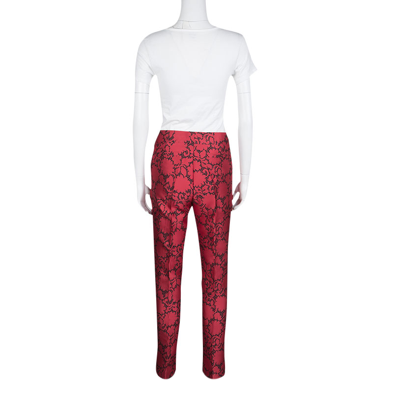 Louis Vuitton Red Jacquard Lace Print Pants M Louis Vuitton