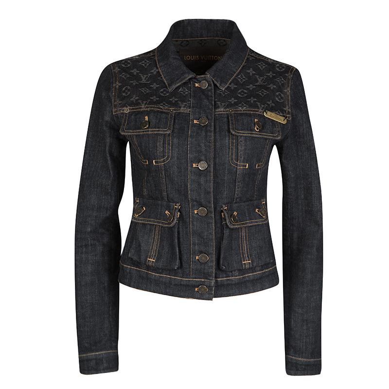 Louis Vuitton Black Monogram Shoulder Patch Detail Denim Jacket S