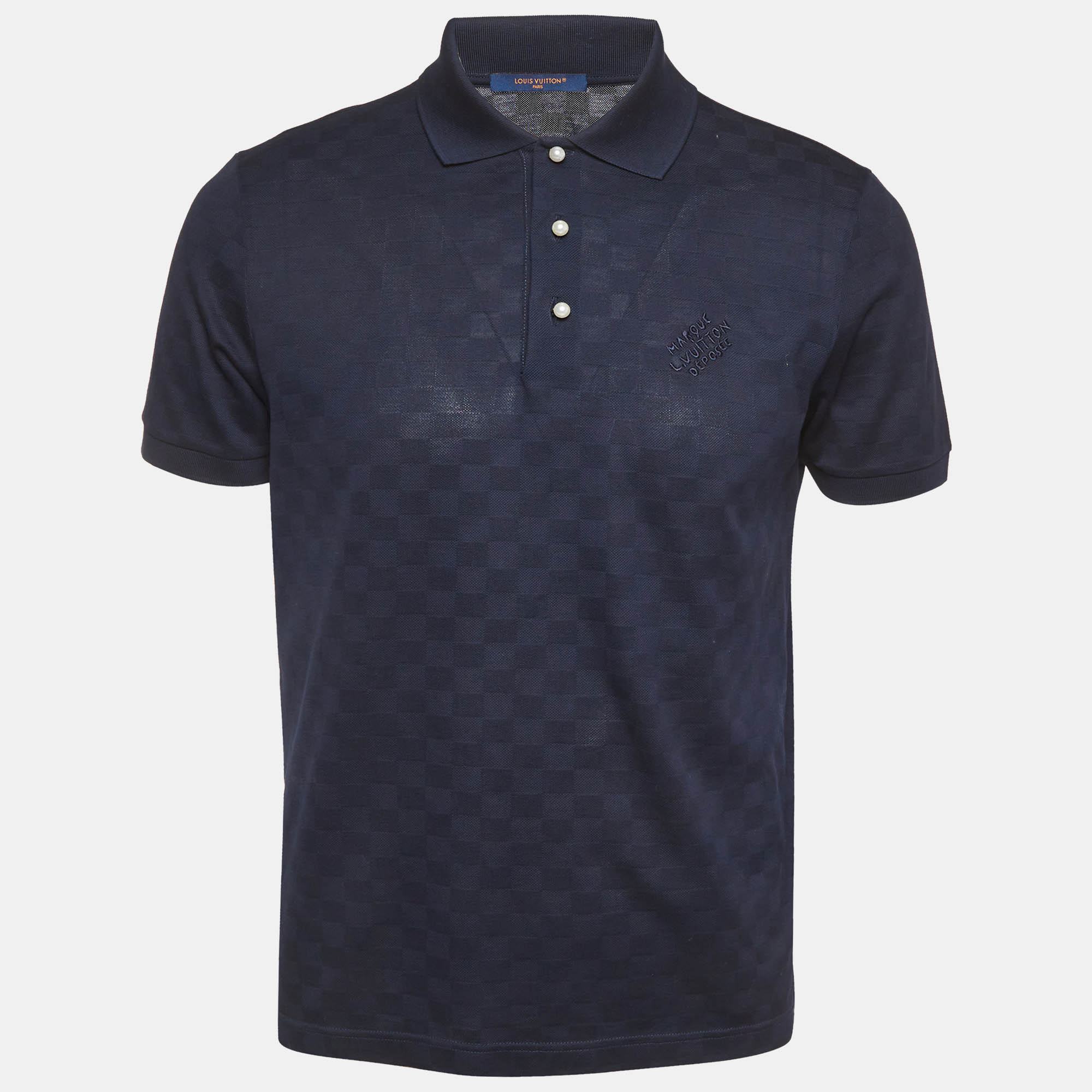 

Louis Vuitton Midnight Blue Damier Signature Jersey Polo T-Shirt M
