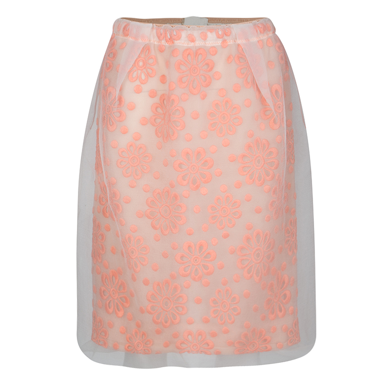 

Louis Vuitton Floral Embroidered Detail Textured Skirt M, Orange