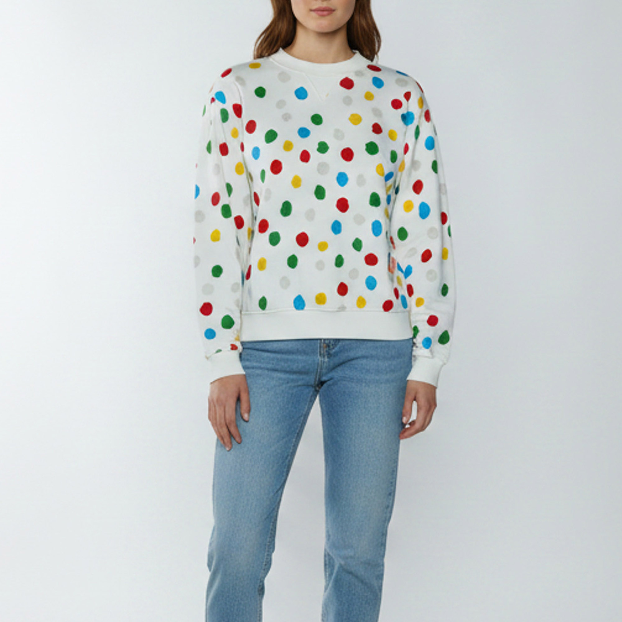 Pre-owned Louis Vuitton X Yayoi Kusama White Painted Dots Cotton Crew Neck Sweatshirt S