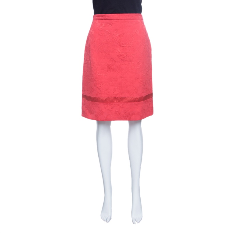 Louis Vuitton Pink Cotton Silk Floral Embossed Jacquard Skirt M