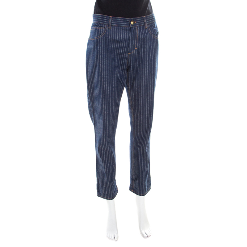 

Louis Vuitton Indigo Striped Denim Straight Fit Jeans, Blue