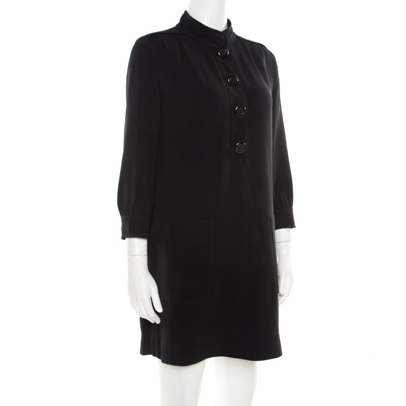 

Louis Vuitton Black Crepe Knit Long Sleeve Shift Dress