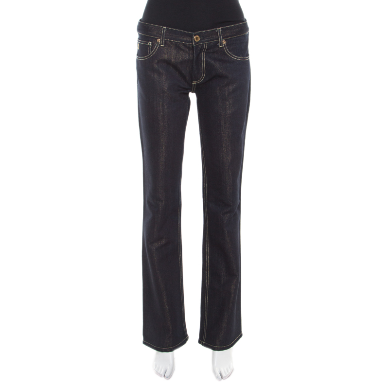 Louis Vuitton Indigo Lurex Detail Dark Wash Low Rise Denim Jeans M ...