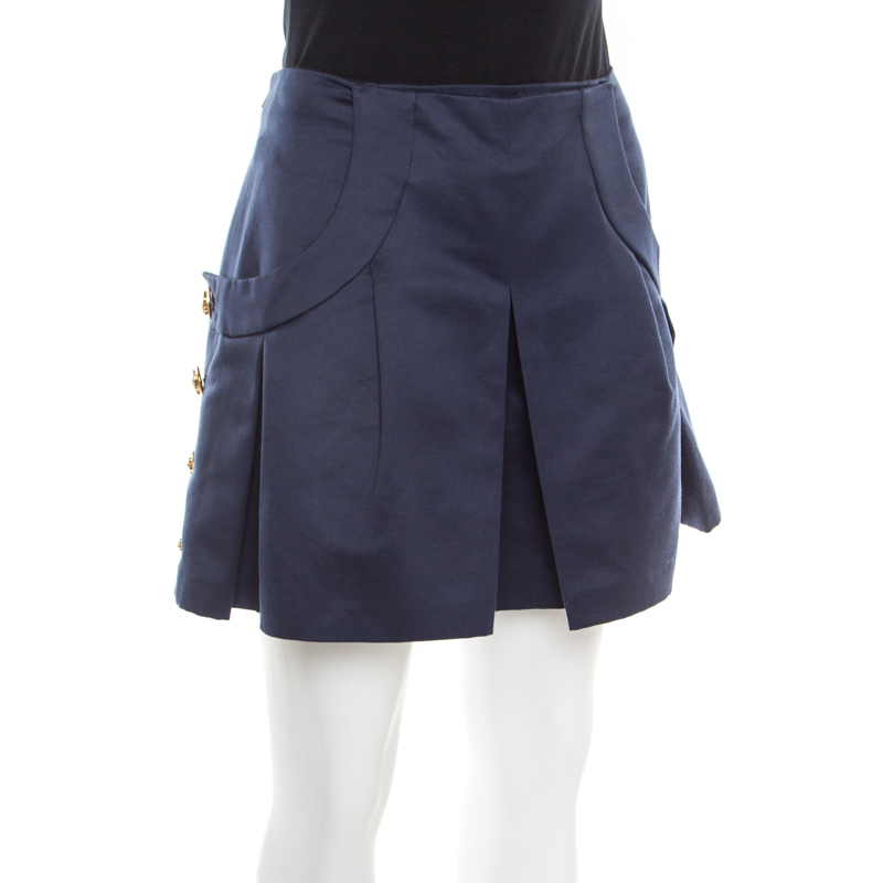 

Louis Vuitton Navy Blue Cotton Logo Button Detail Mini Skort