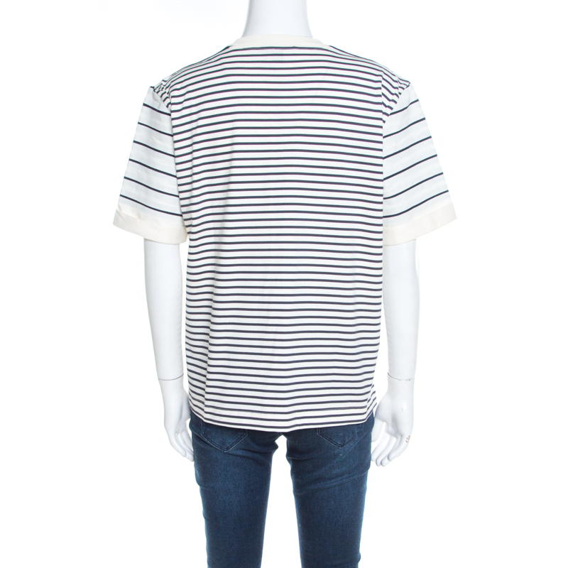 Louis Vuitton White and Navy Blue Striped Jersey Short Sleeve T-Shirt XL Louis Vuitton | TLC