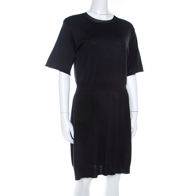

Louis Vuitton Black Cotton Silk Elasticized Waist Crew Neck Dress