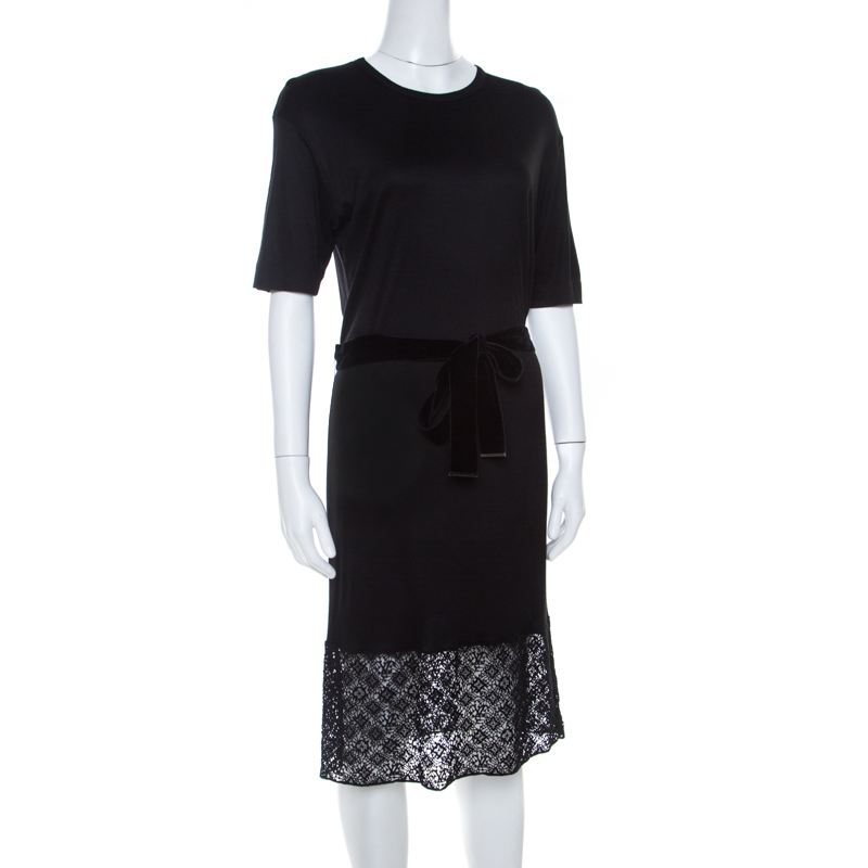 

Louis Vuitton Black Stretch Knit Belted Short Sleeve Dress
