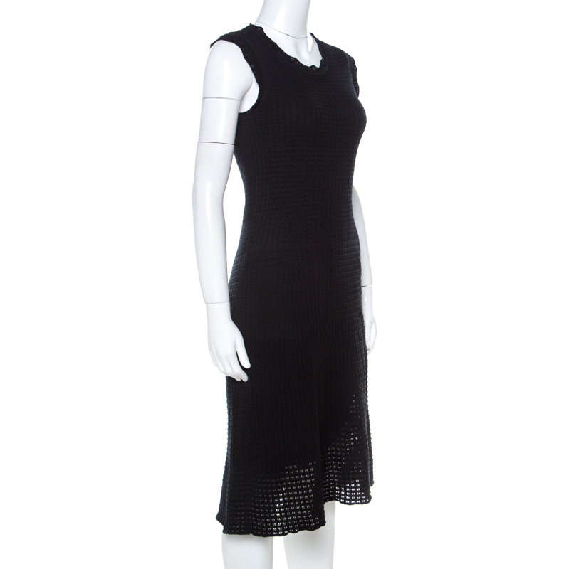 

Louis Vuitton Black Crochet Knit Sleeveless Midi Dress
