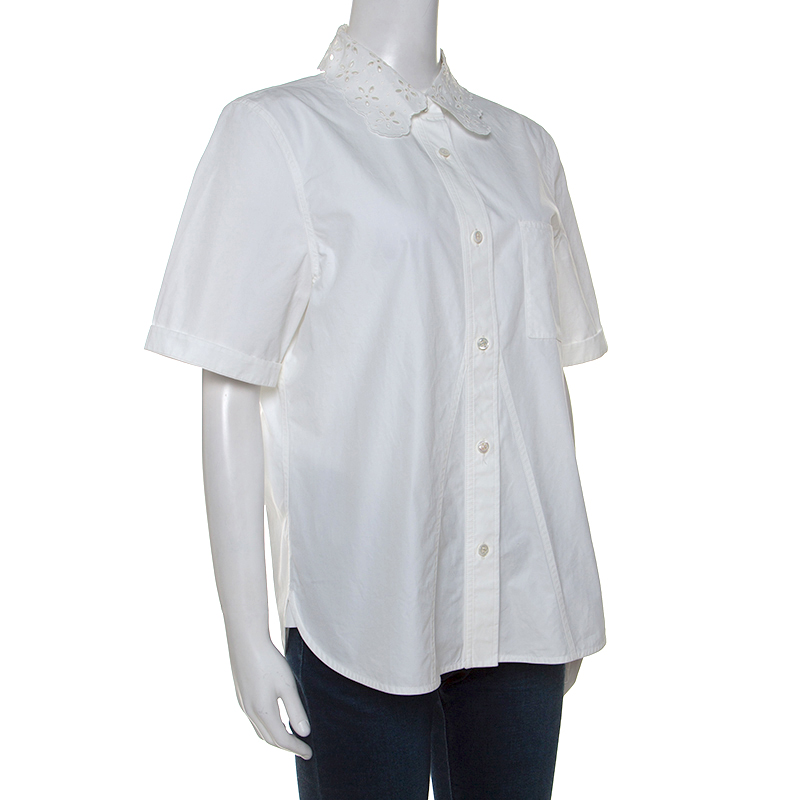 

Louis Vuitton White Cotton Embroidered Collar Short Sleeve Shirt