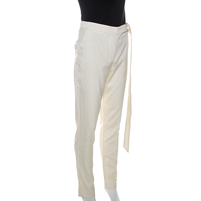 

Louis Vuitton Cream Wool and Silk Blend Belted Trousers