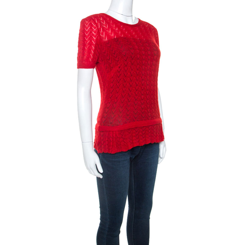 

Louis Vuitton Red Cashmere Knit Peplum Top