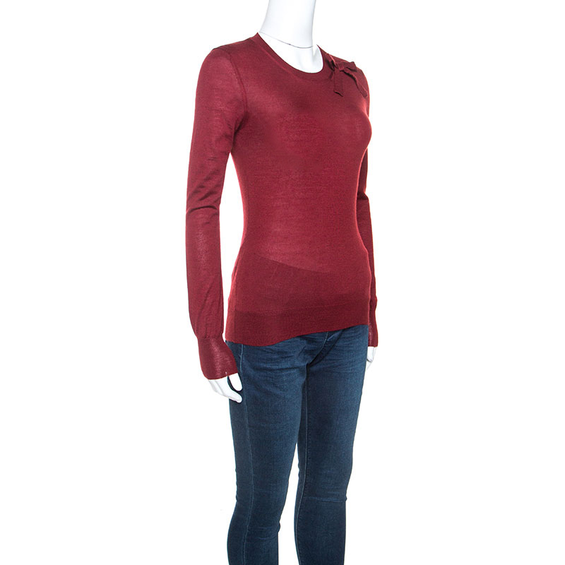 

Louis Vuitton Burgundy Cashmere and Silk Blend Bow Detail Sweater