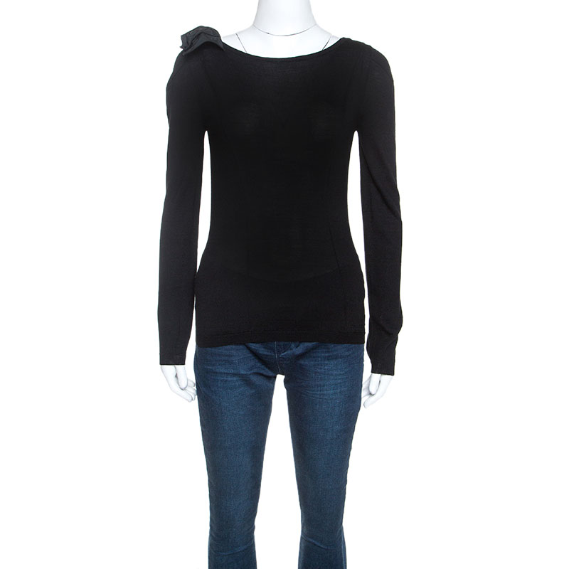 مملوكة مسبقًا Louis Vuitton Black Wool Knit Bow Detail Sweater S