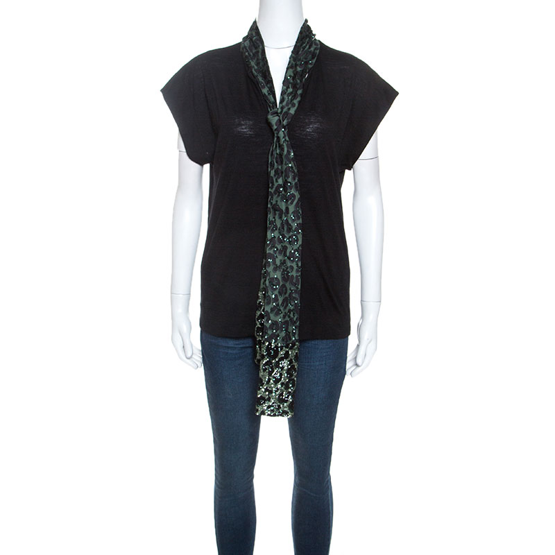 Louis Vuitton Bicolor Wool and Silk Sequinned Scarf Detail Top M  