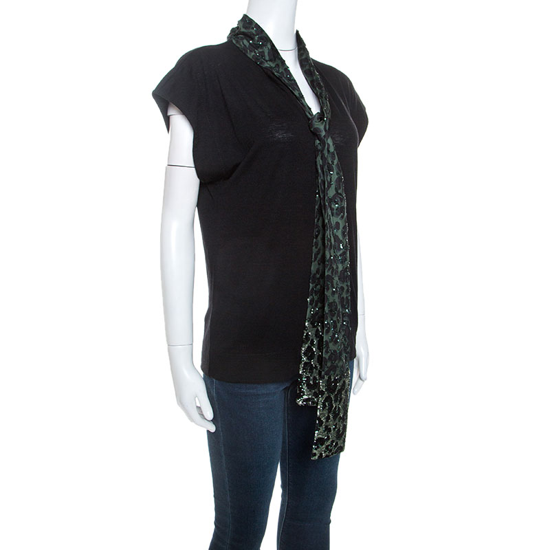 

Louis Vuitton Bicolor Wool and Silk Sequinned Scarf Detail Top, Black