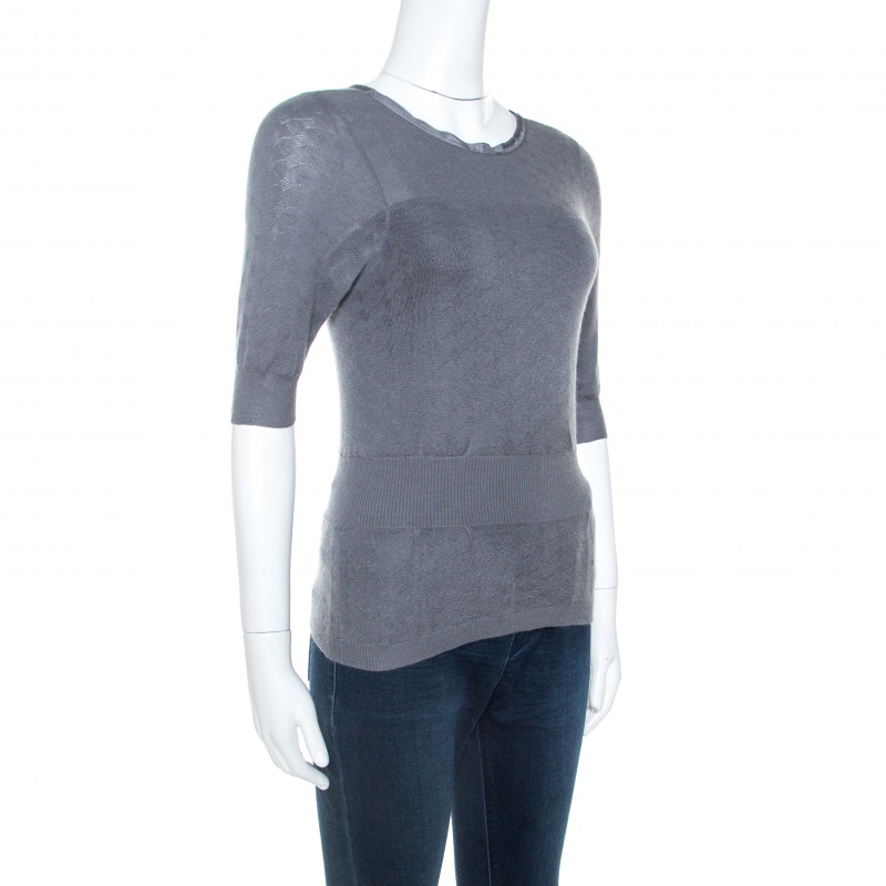 

Louis Vuitton Grey Cashmere Knit Neck Tie Detail Top