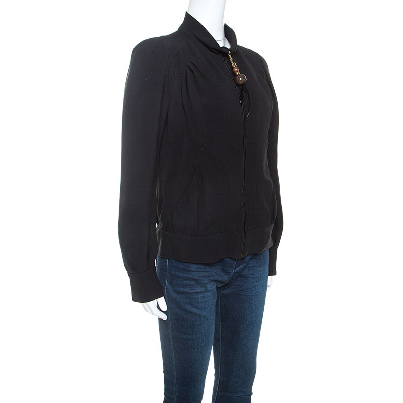 

Louis Vuitton Black Silk Crepe Beaded Zip Pull Detail Jacket