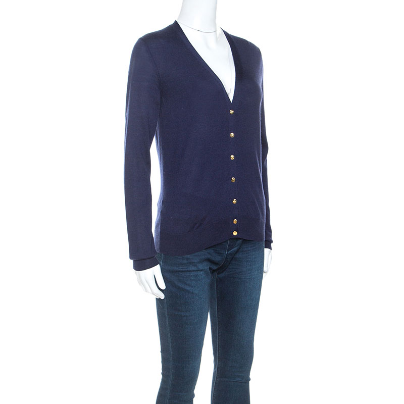 Louis Vuitton Navy Blue Knit Button Front Cardigan S Louis Vuitton