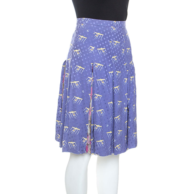 

Louis Vuitton Purple Printed Polka Dot Silk Pleated Skirt